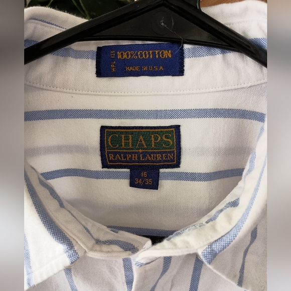 Vintage Chaps Ralph Lauren Classic Blue Striped Women's Button Up Shirt_16 - Picture 3 of 4